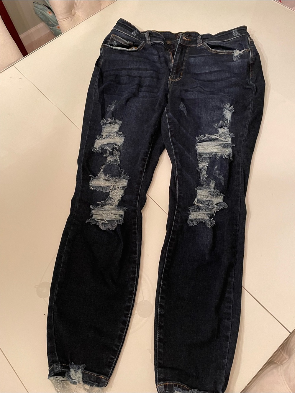 Judy Blue Dark Blue Distressed Boyfriend Jeans